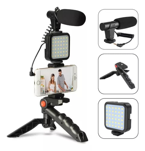 Suporte Celular Kit Youtuber com LED e Microfone de Mão