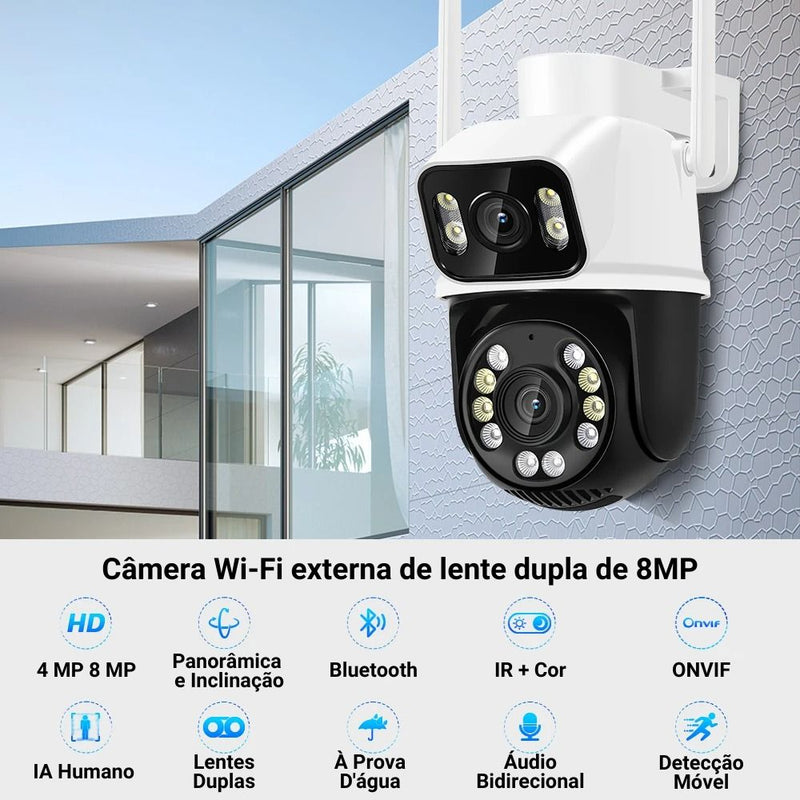 Camera de Segurança Wifi Dupla Lente 8MP 4K - Techguia