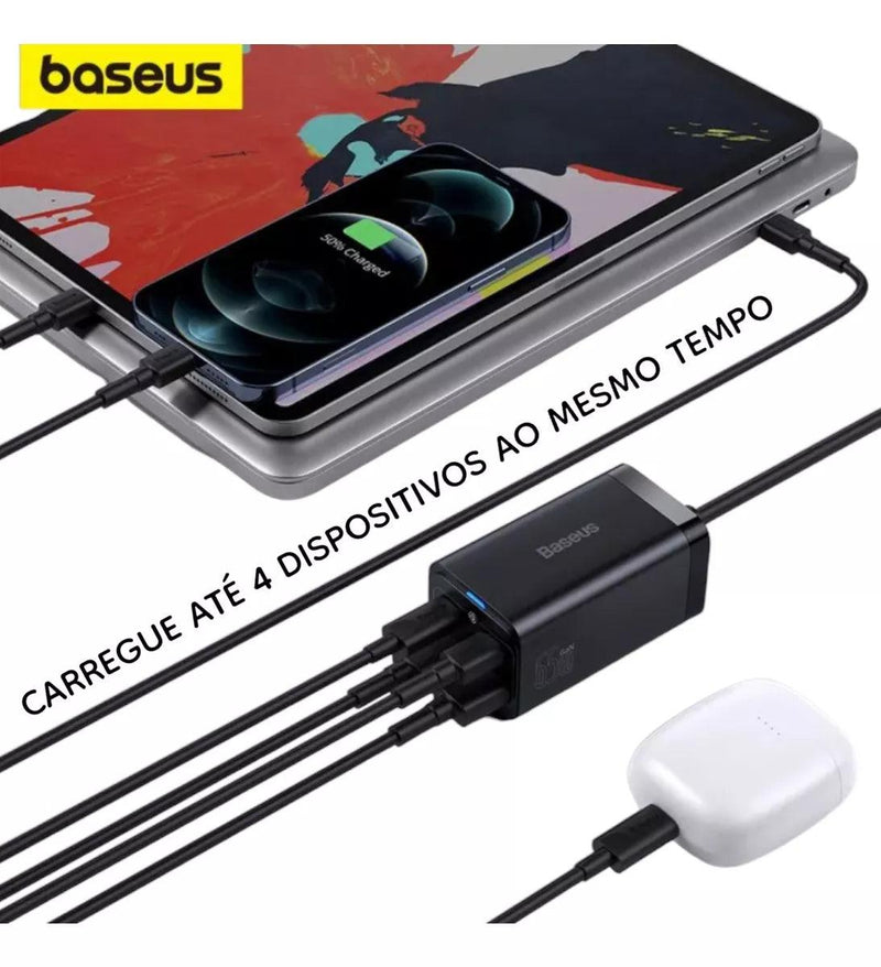 Carregador Portátil Turbo Tipo C Original Baseus GaN3 65w Com Fio Iphone Samsung - Techguia