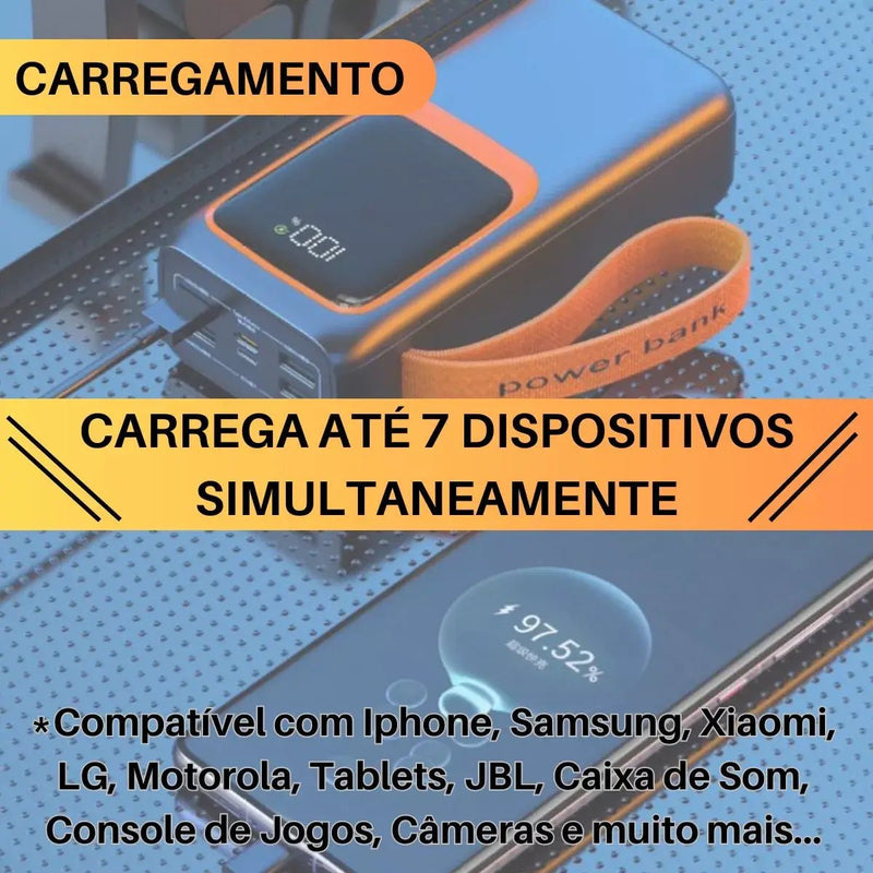 🌟 Carregador Power Bank Portátil BTE - 46 30.000mAh com Lanterna LED 22,5w 🔋💡 - Techguia