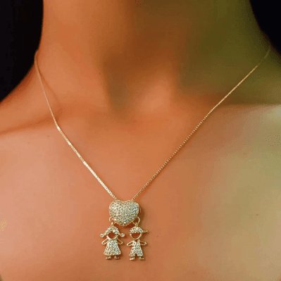 Colar De Pedras Amor de Mãe Corrente de Ouro 18K - Techguia