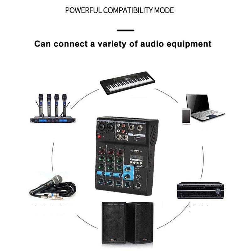 Mesa Som 4 Canais Dj delay repeat Bluetooth Usb Phantom Power 48v 110V/220V - Techguia