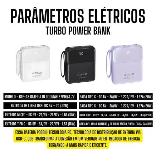 Power Bank Agold BTE - 48 com 10.000mAh para Android e iOS 🚀 - Techguia